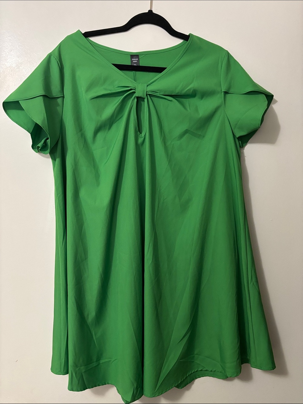 SHEIN Bright Green Knot-Front A-Line Dress